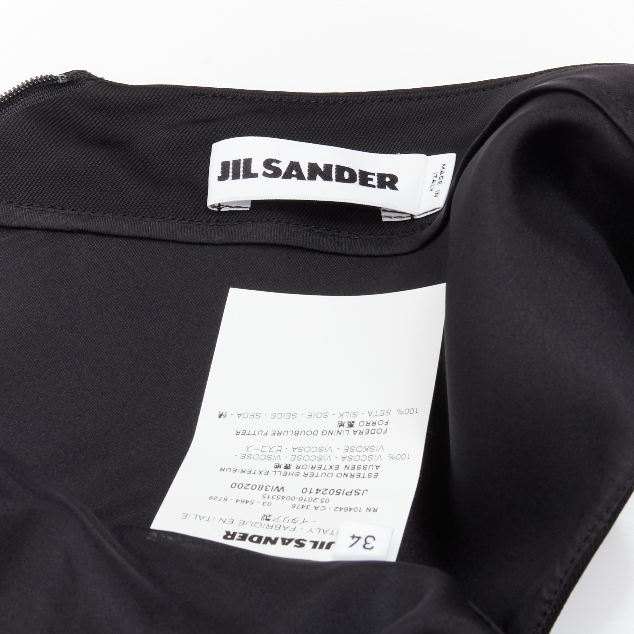 JIL SANDER black viscose gathered draped side seam minimalist dress FR34 XS 2