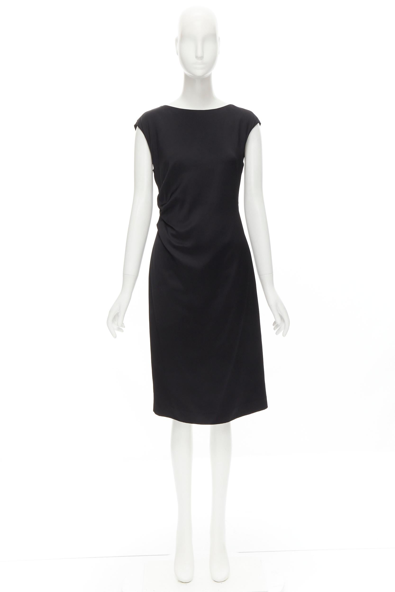 JIL SANDER black viscose gathered draped side seam minimalist dress FR34 XS 3