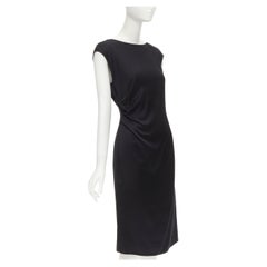 JIL SANDER black viscose gathered draped side seam minimalist dress FR34 XS