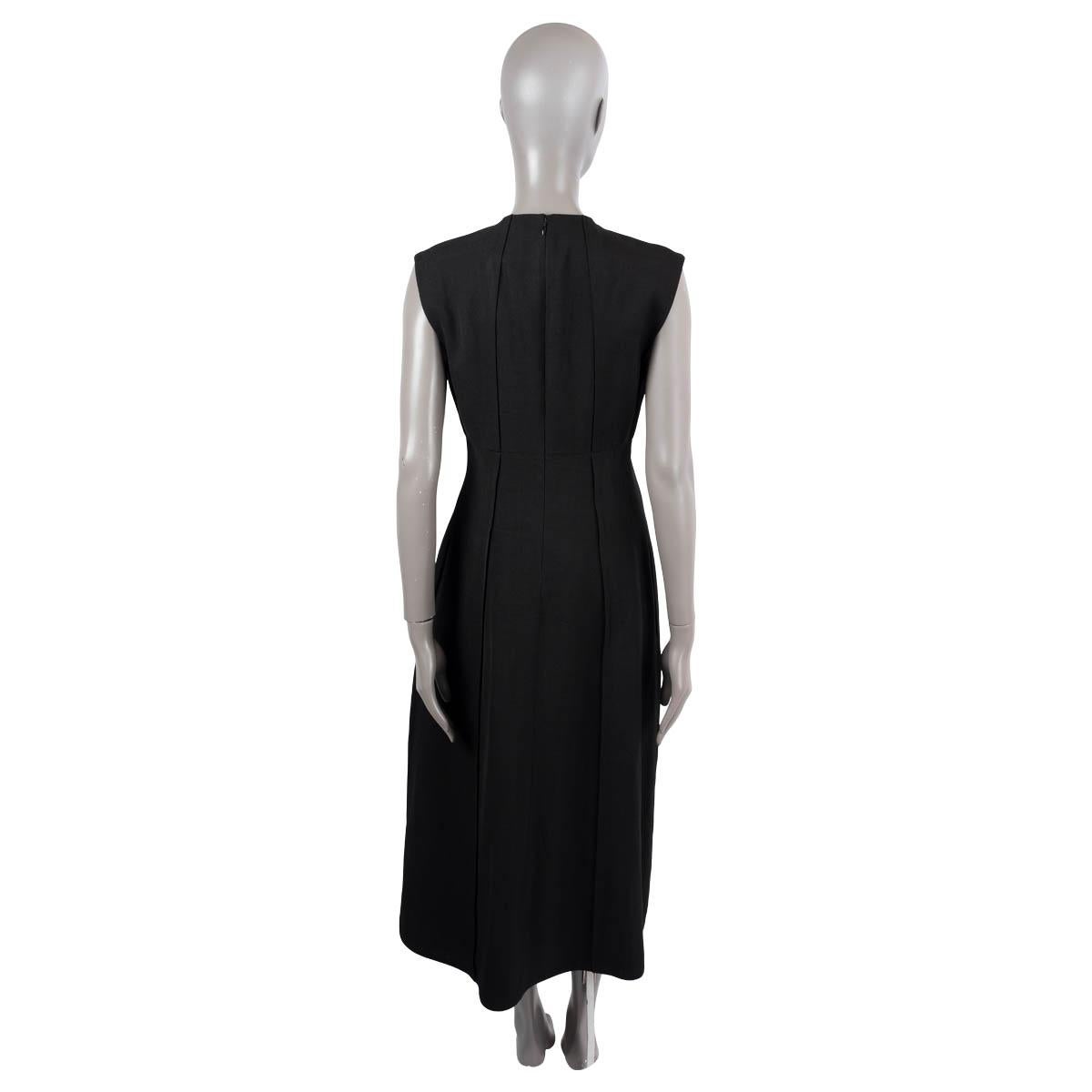 Black JIL SANDER black viscose silk linen SLEEVELESS MIDI Dress 36 S For Sale