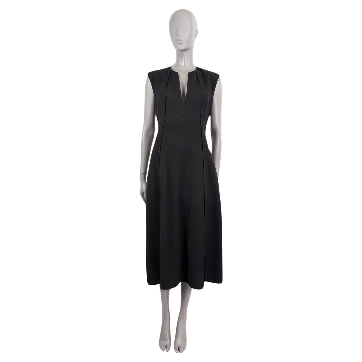 JIL SANDER black viscose silk linen SLEEVELESS MIDI Dress 36 S For Sale