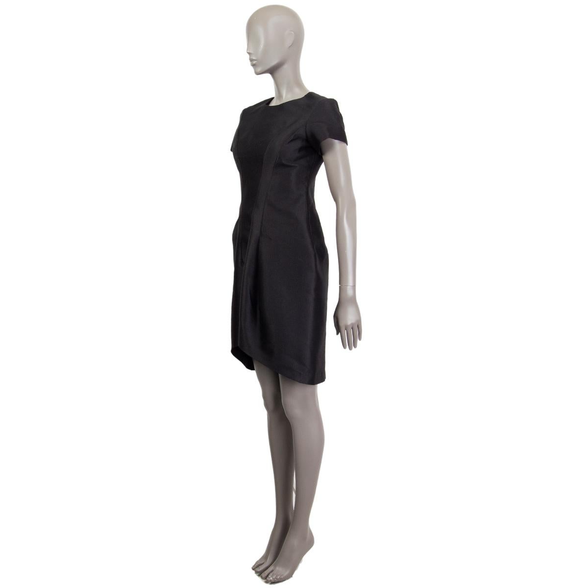 Black JIL SANDER black wool blend STRUCTURED SHORT SLEEVE Dress 34 XS For Sale