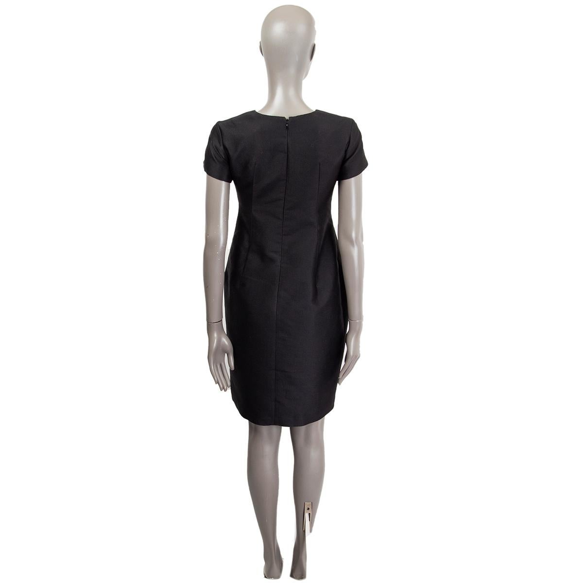 JIL SANDER black wool blend STRUCTURED SHORT SLEEVE Dress 34 XS In Excellent Condition For Sale In Zürich, CH