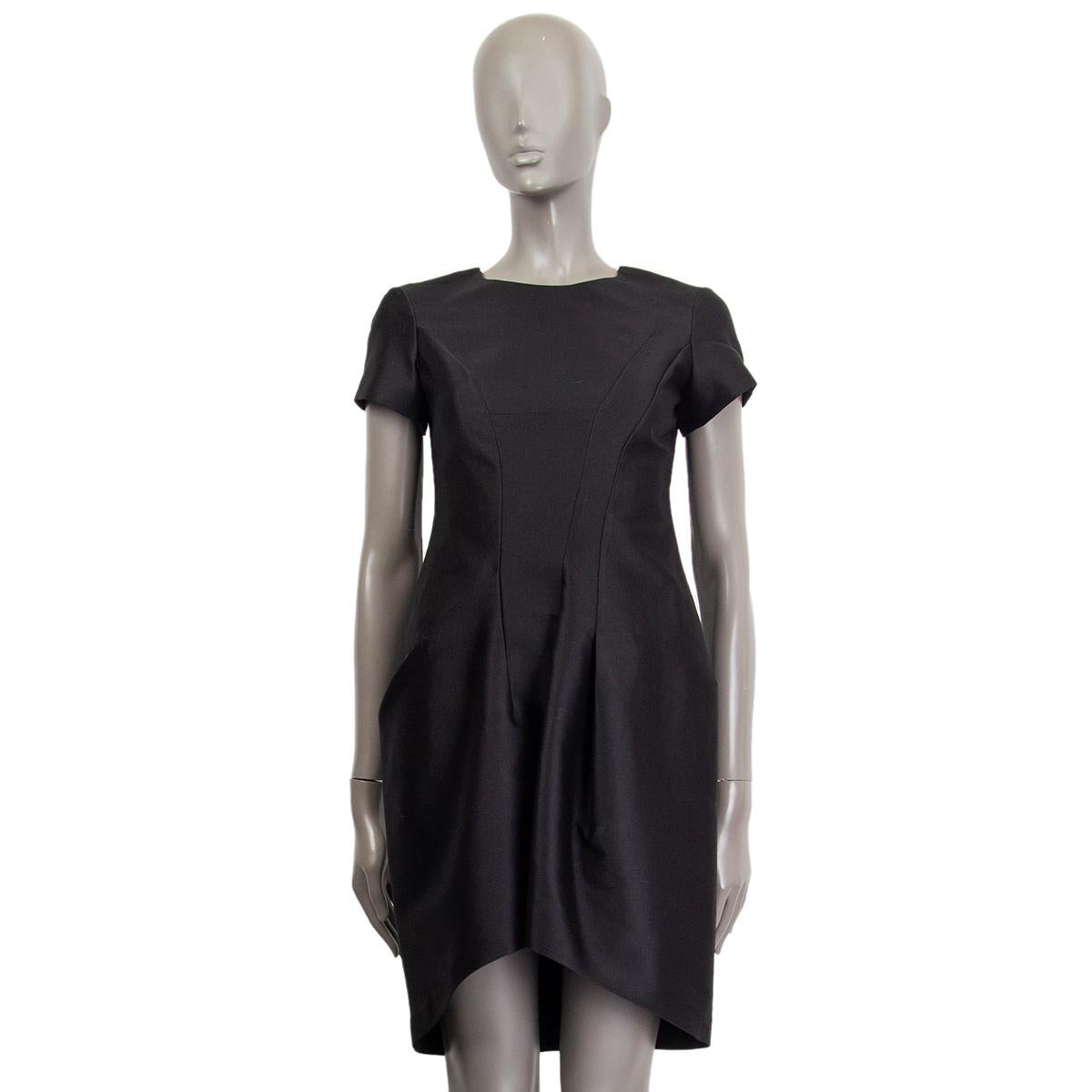 JIL SANDER black wool blend STRUCTURED SHORT SLEEVE Dress 34 XS For Sale