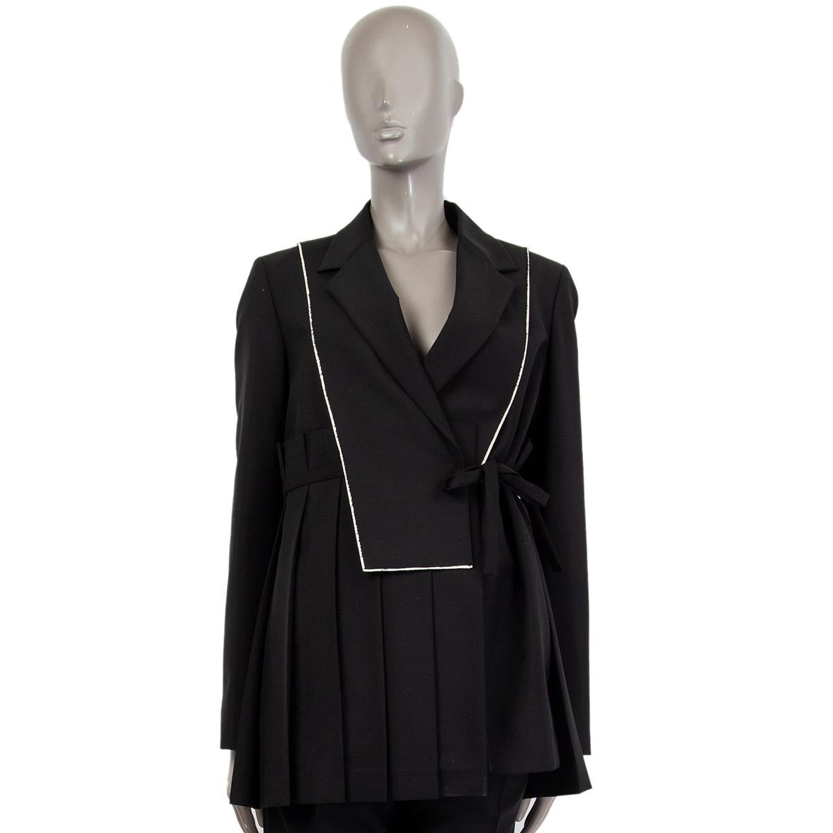 Women's JIL SANDER black wool & mohair PLEATED WHITE TRIM Blazer Jacket 36 S For Sale