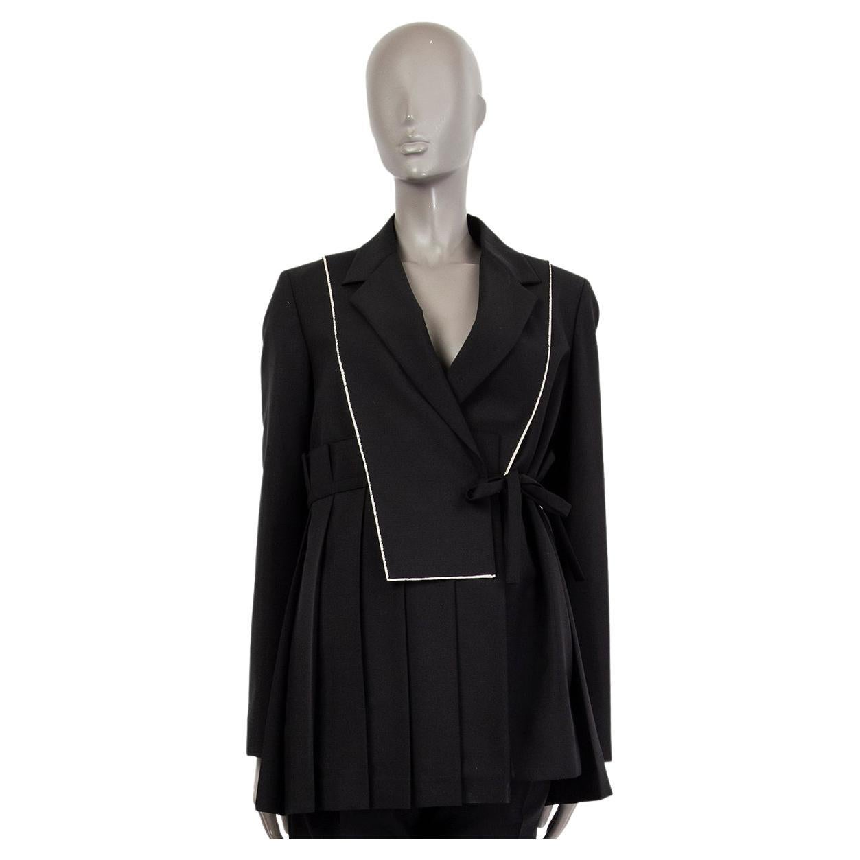 JIL SANDER black wool & mohair PLEATED WHITE TRIM Blazer Jacket 36 S For Sale