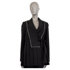 JIL SANDER - Blazer en laine et mohair noir plissé blanc, taille 36 S