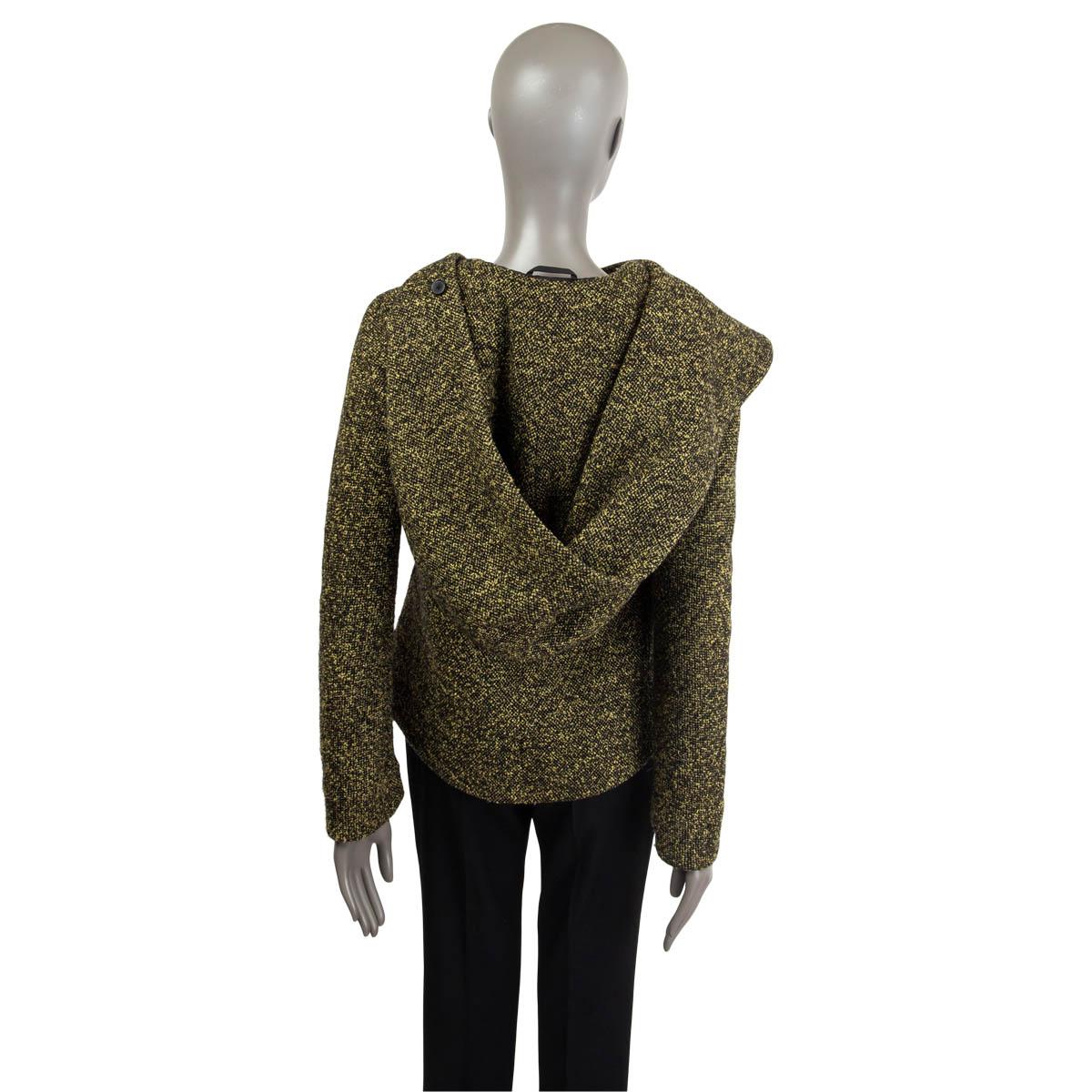 Women's JIL SANDER black & yellow wool TWEED OVERSIZED HOOD Jacket 36 S For Sale