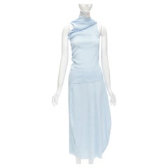 JIL SANDER blue checked bias cut draped asymmetric neck top skirt set FR34 XS