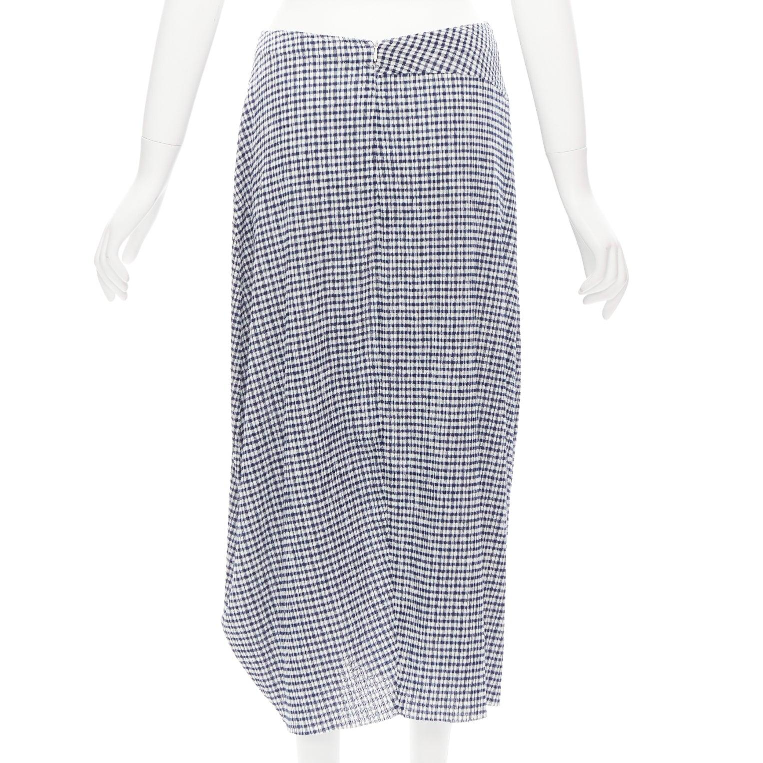 JIL SANDER blue white gingham crinkled asymmetric top skirt set FR34 XS 5