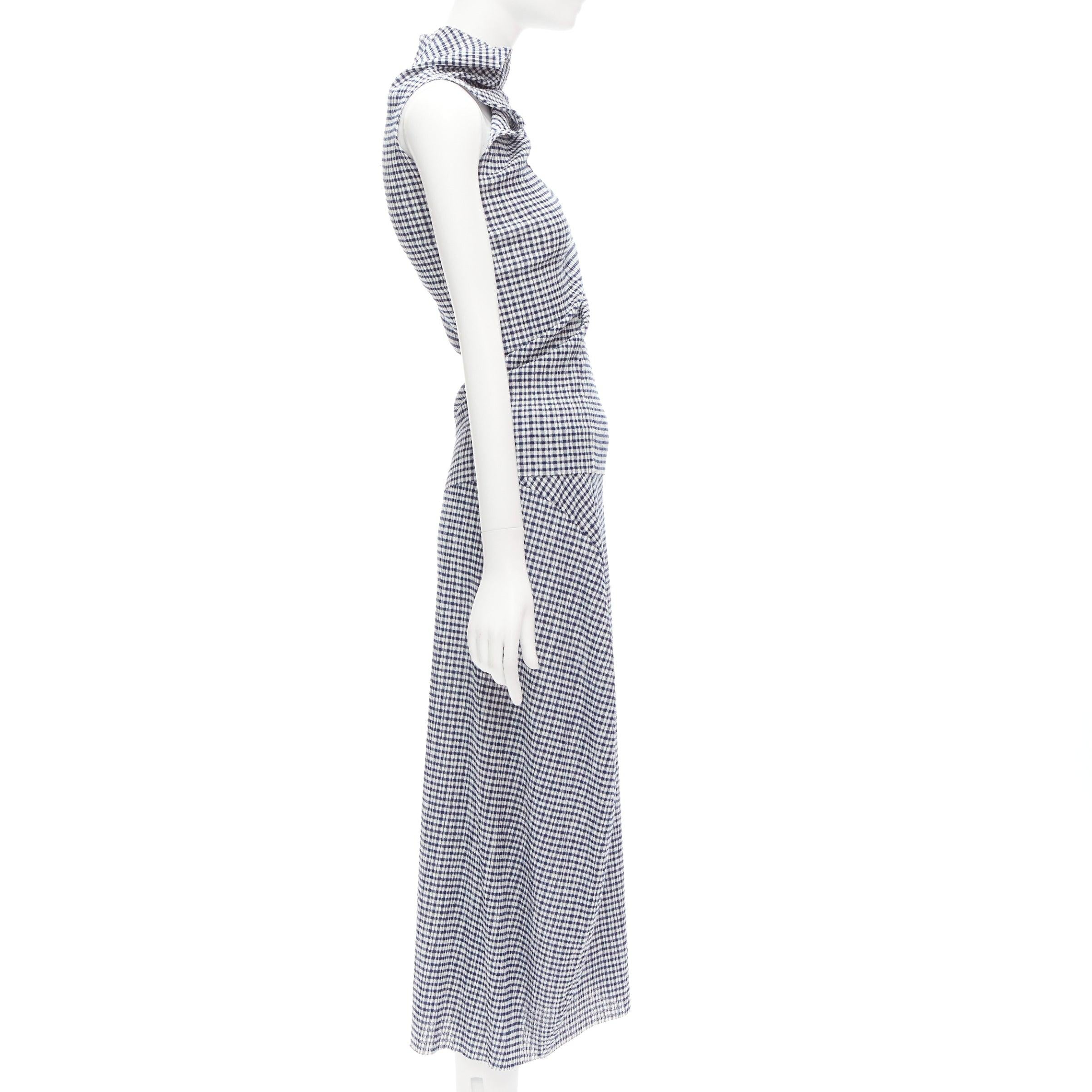 Gray JIL SANDER blue white gingham crinkled asymmetric top skirt set FR34 XS
