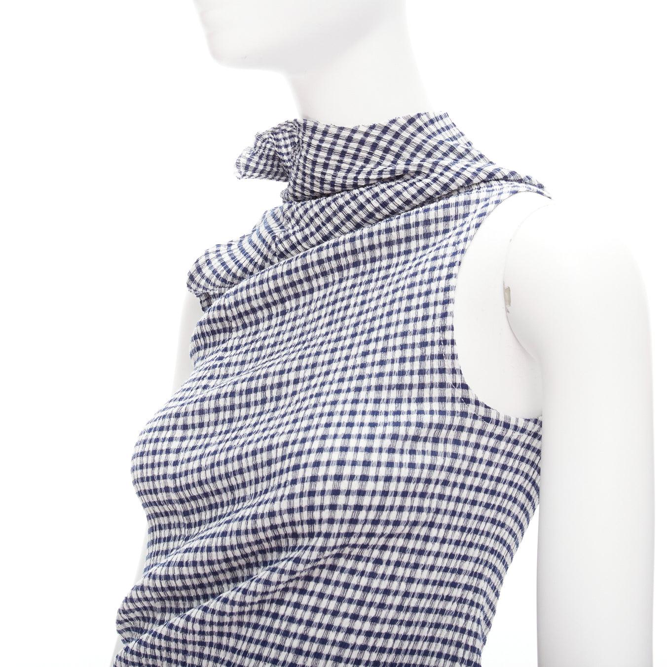 JIL SANDER blue white gingham crinkled asymmetric top skirt set FR34 XS 1