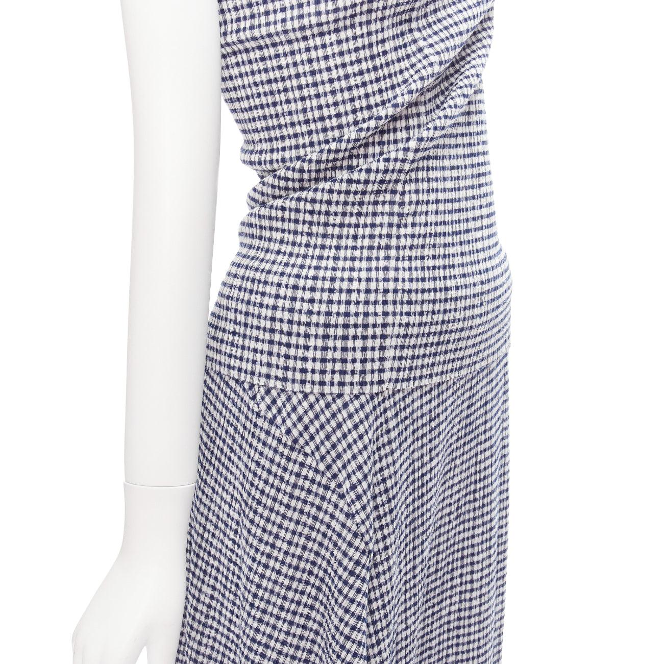 JIL SANDER blue white gingham crinkled asymmetric top skirt set FR34 XS For Sale 3