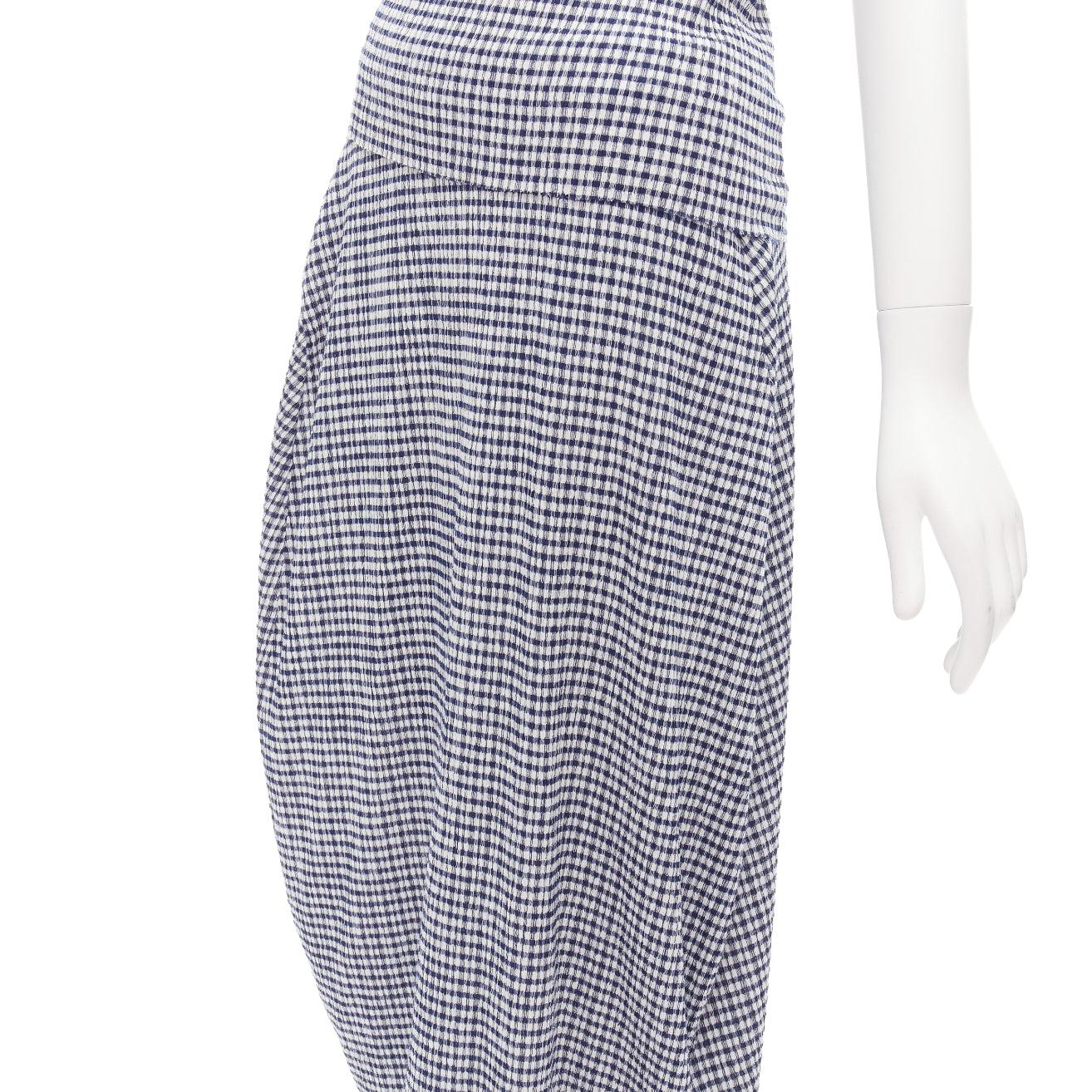 JIL SANDER blue white gingham crinkled asymmetric top skirt set FR34 XS 3