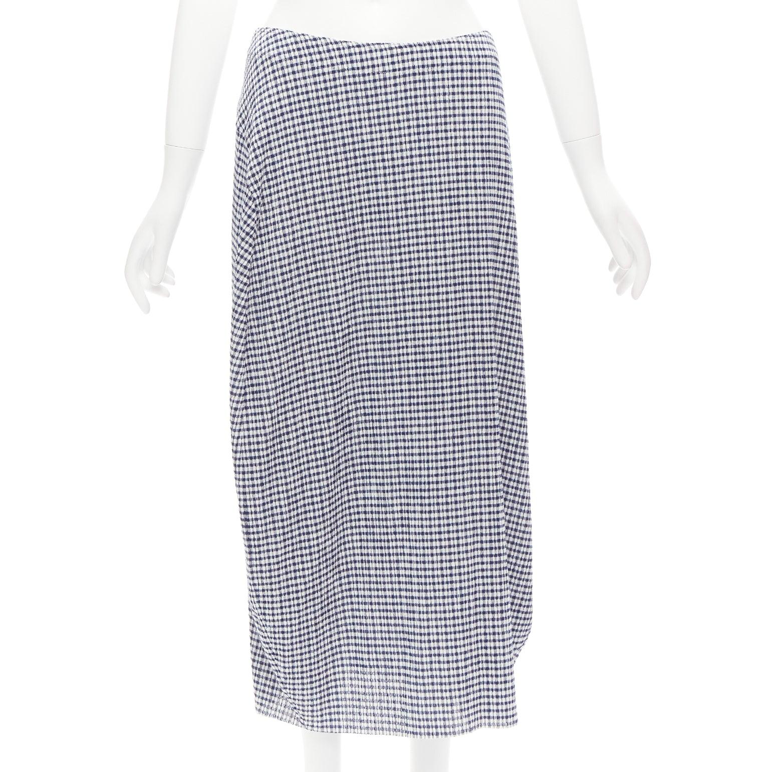JIL SANDER blue white gingham crinkled asymmetric top skirt set FR34 XS 4