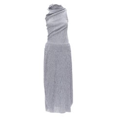 JIL SANDER blue white gingham crinkled asymmetric top skirt set FR34 XS