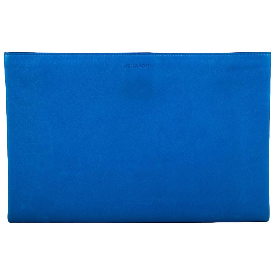 Jil Sander Blue/White Leather Triple Color Block Clutch