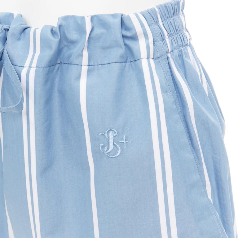 JIL SANDER blue white striped high waisted drawstring boxer shorts