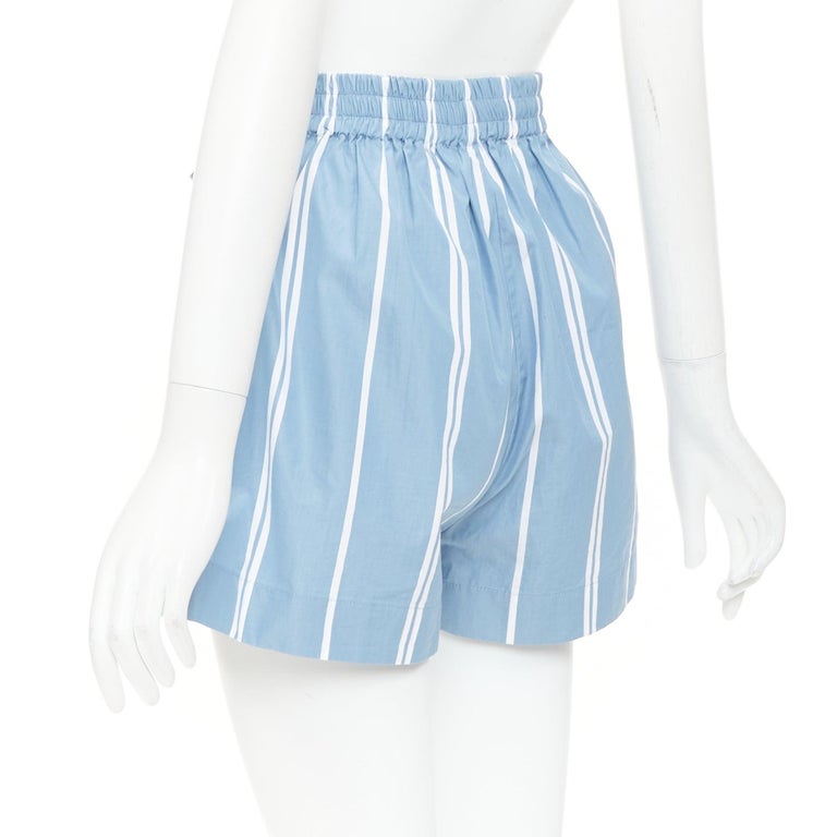 JIL SANDER blue white striped high waisted drawstring boxer shorts