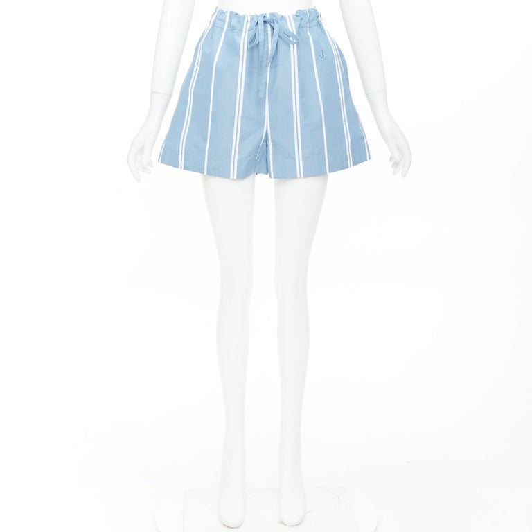 JIL SANDER blue white striped high waisted drawstring boxer shorts
