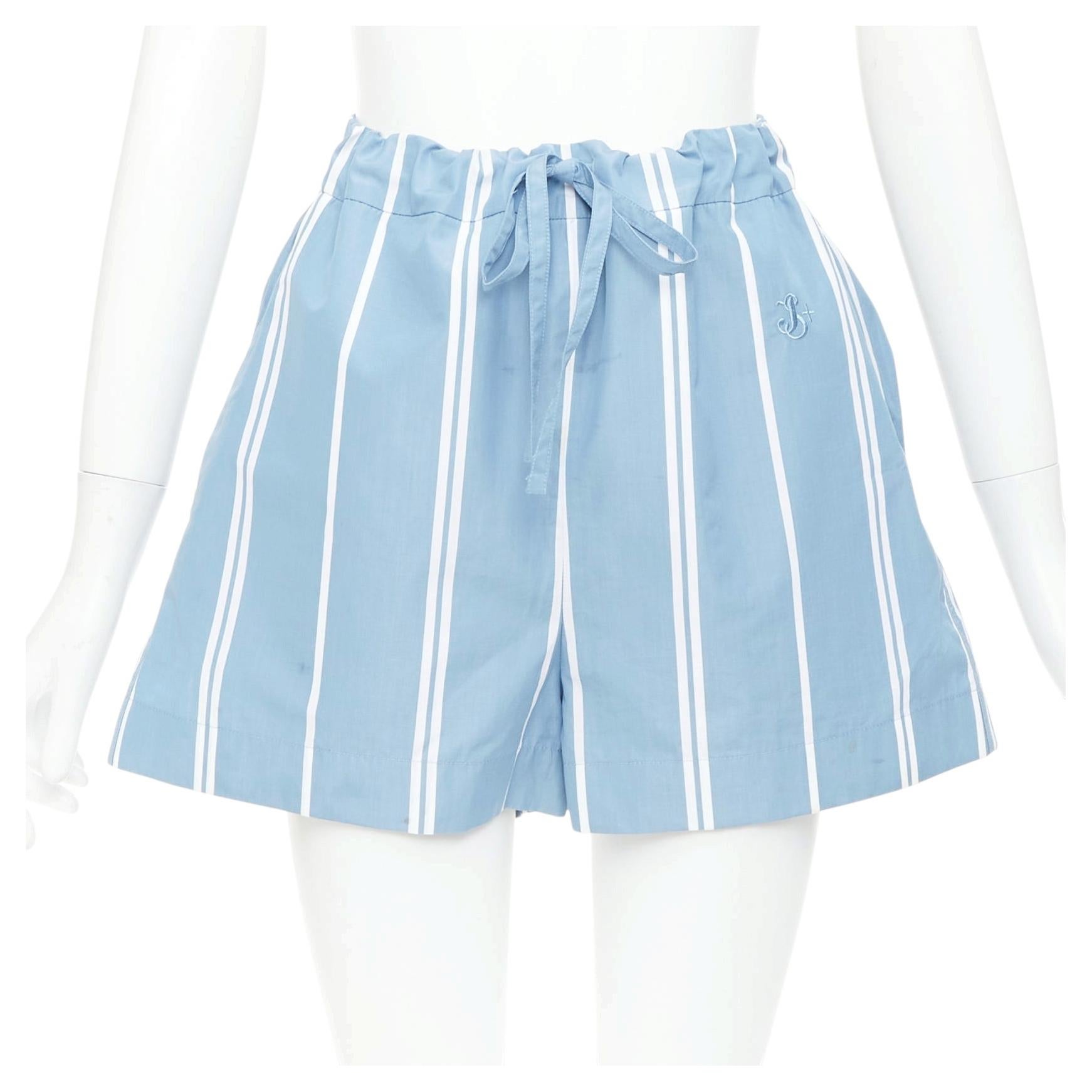 JIL SANDER blue white striped high waisted drawstring boxer shorts FR34 XS For Sale