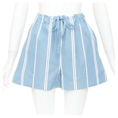 JIL SANDER blue white striped high waisted drawstring boxer shorts FR34 XS