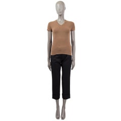 JIL SANDER brown cashmere Short Sleeve V-Neck Sweater 36 S