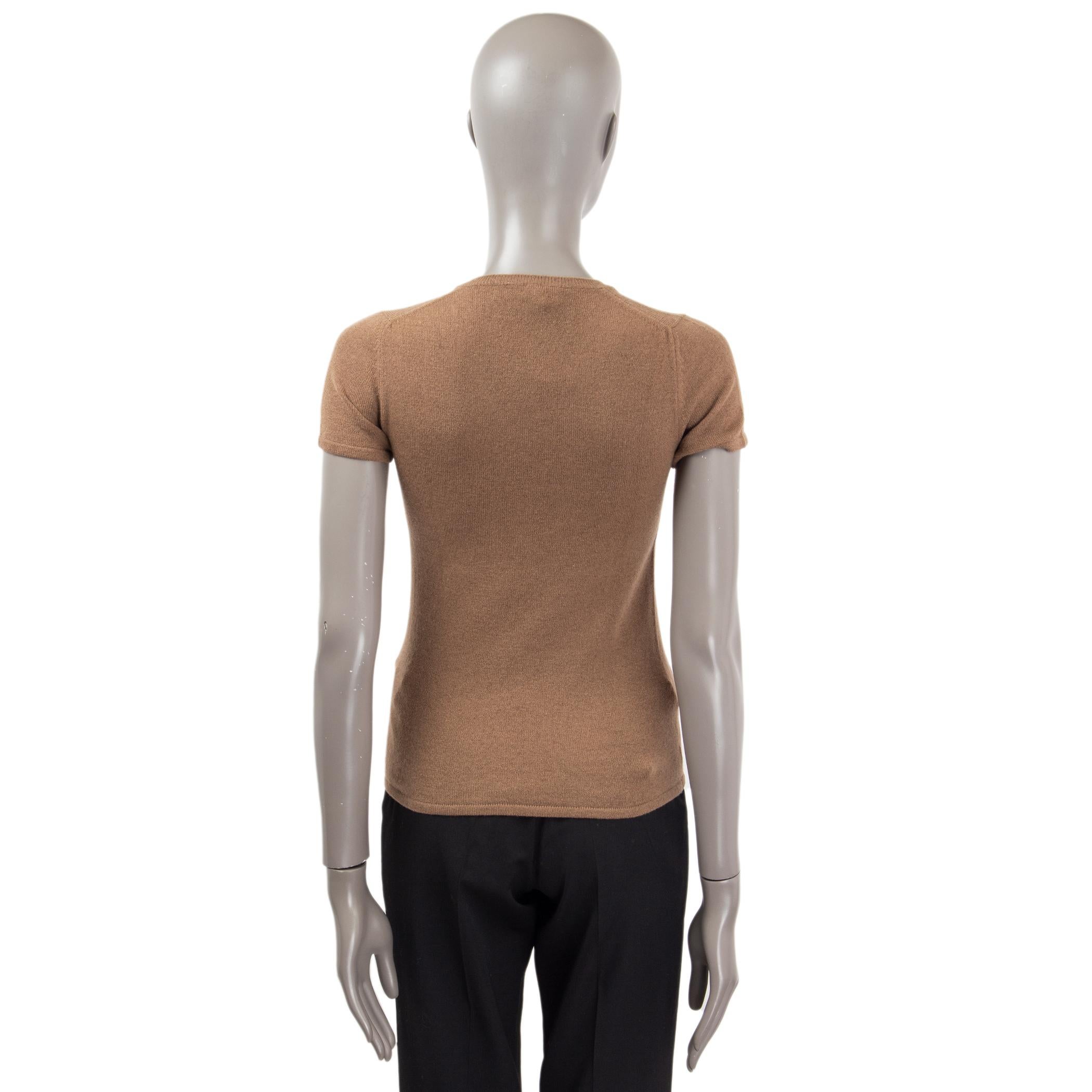 Women's JIL SANDER brown cashmere Short Sleeve V-Neck Sweater 36 S For Sale