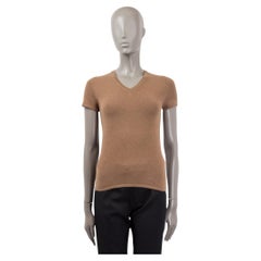 JIL SANDER brauner Kaschmirpullover mit V-Ausschnitt und kurzen Ärmeln 36 S