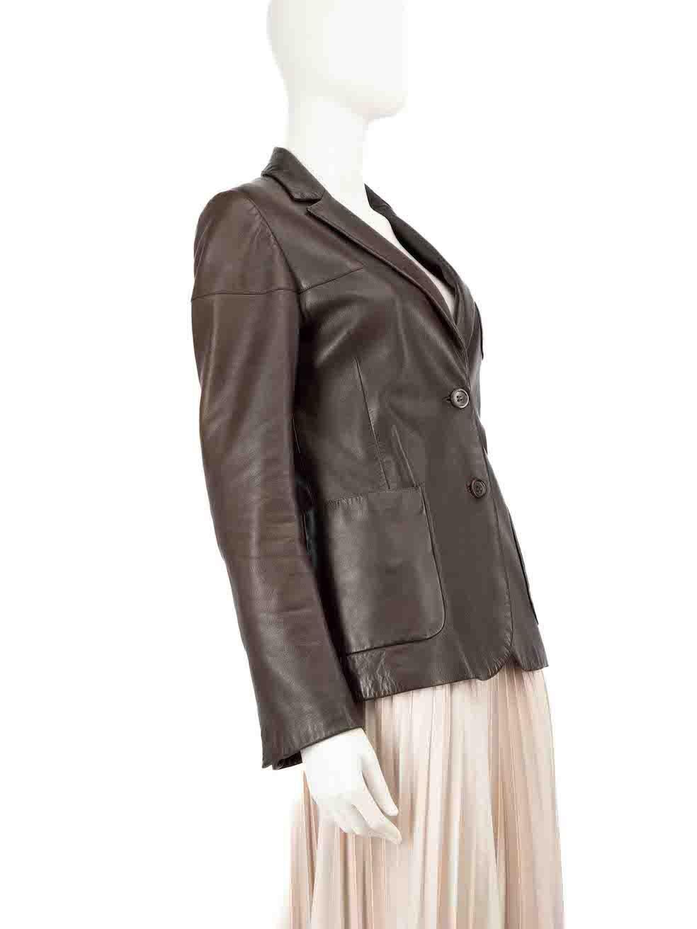 CONDITION is Very good. Minimal wear to the blazer is evident. Minimal wear to the collar, underarm, above the hemline and sleeve ends is seen with general creasing to the leather on this used Jil Sander designer resale item.
 
 
 
 Details
 
 
