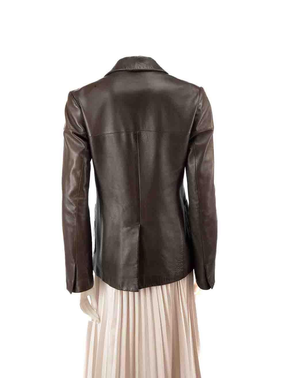 Jil Sander Brown Leather Single Breasted Blazer Size M In Excellent Condition For Sale In London, GB