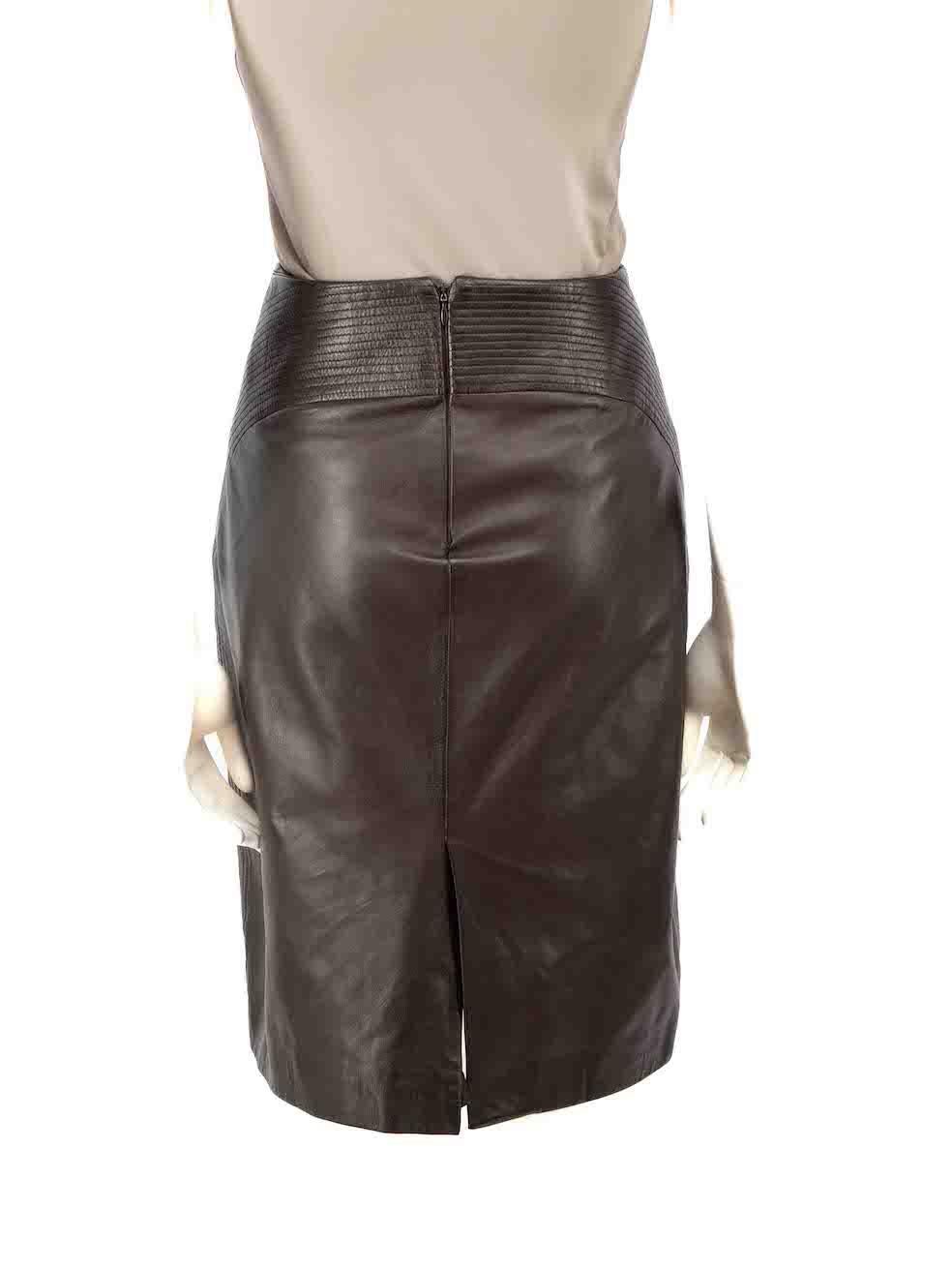 Jil Sander Brown Leather Stitch Detail Skirt Size XL In Good Condition For Sale In London, GB