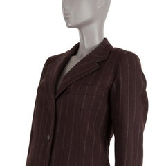 JIL SANDER Brauner & cremefarbener PINSTRIPE-Blazer aus Wolle 34 XS