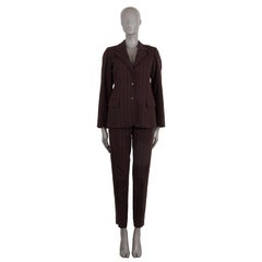 JIL SANDER Brauner & cremefarbener PINSTRIPE-Blazer aus Wolle 34 XS
