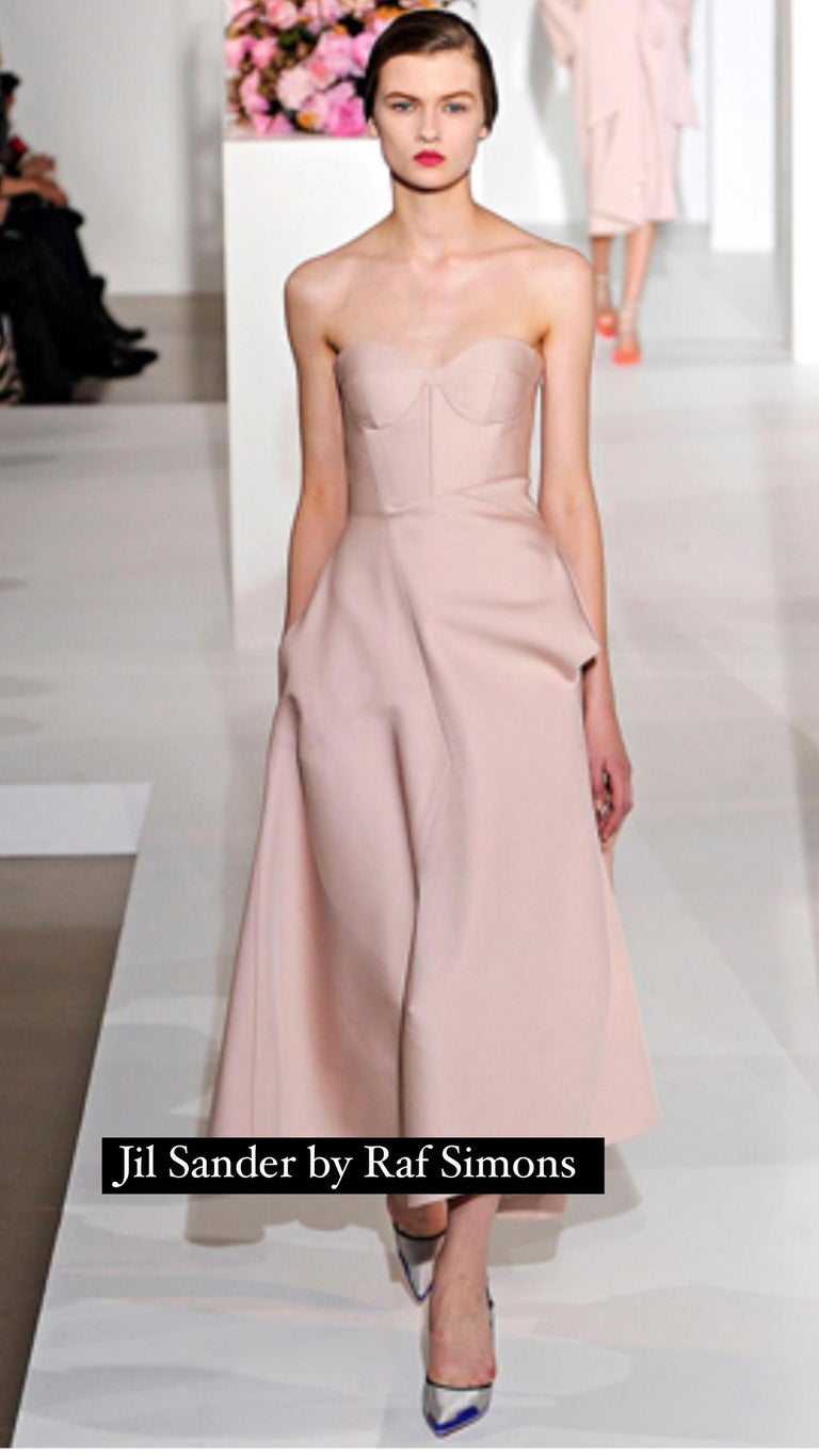 JIl Sander By Raf Simons Runway Blush Pink and White Corset Strapless Gown