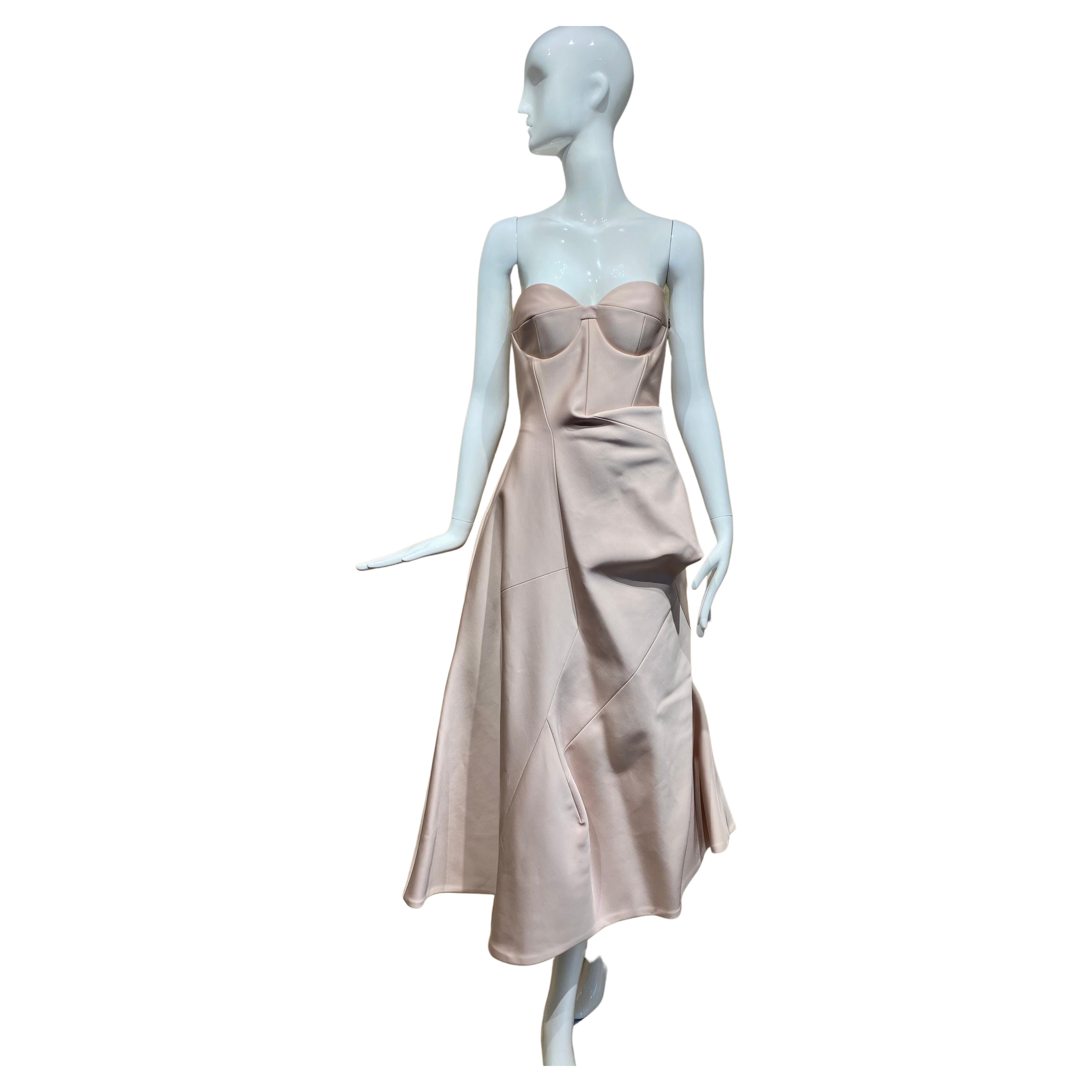 JIl Sander By Raf Simons Runway  Blush Pink and White Corset Strapless Gown For Sale