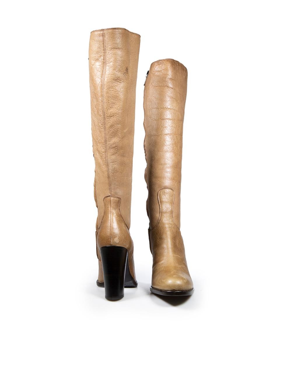 Jil Sander Camel Leather Shearling Knee High Boots Size IT 38.5 In Good Condition For Sale In London, GB