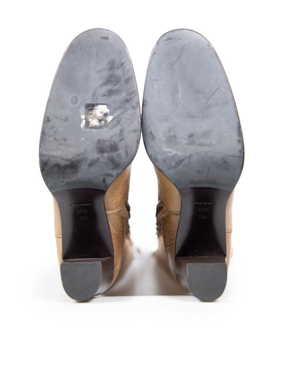 Jil Sander Kamelfarbene Shearling Kniehohe Stiefel aus Leder, Größe IT 38,5 im Zustand „Gut“ in London, GB