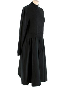 Jil Sander Charcoal Black Wool Blend Knit & Satin Dress M