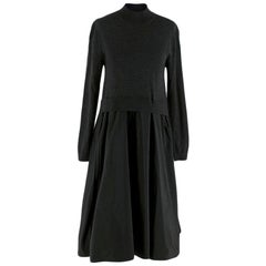 Jil Sander Charcoal Black Wool Blend Knit & Satin Dress M
