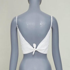 JIL SANDER+ cream 3D twist floral embroidery self tie crop top camisole FR36 S