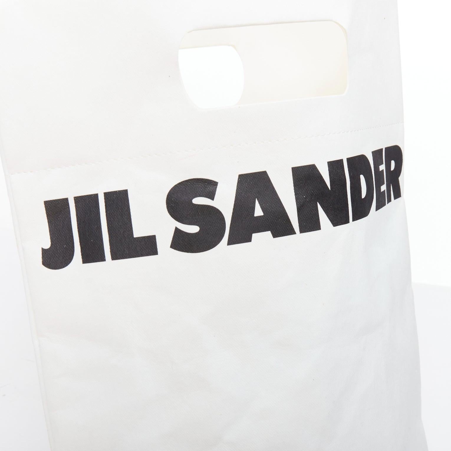 JIL SANDER cream black laminated paper logo crossbody tote bag For Sale 3