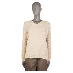 JIL SANDER cream cotton CHUNKY BRAID KNIT V-NECK Sweater 36 S