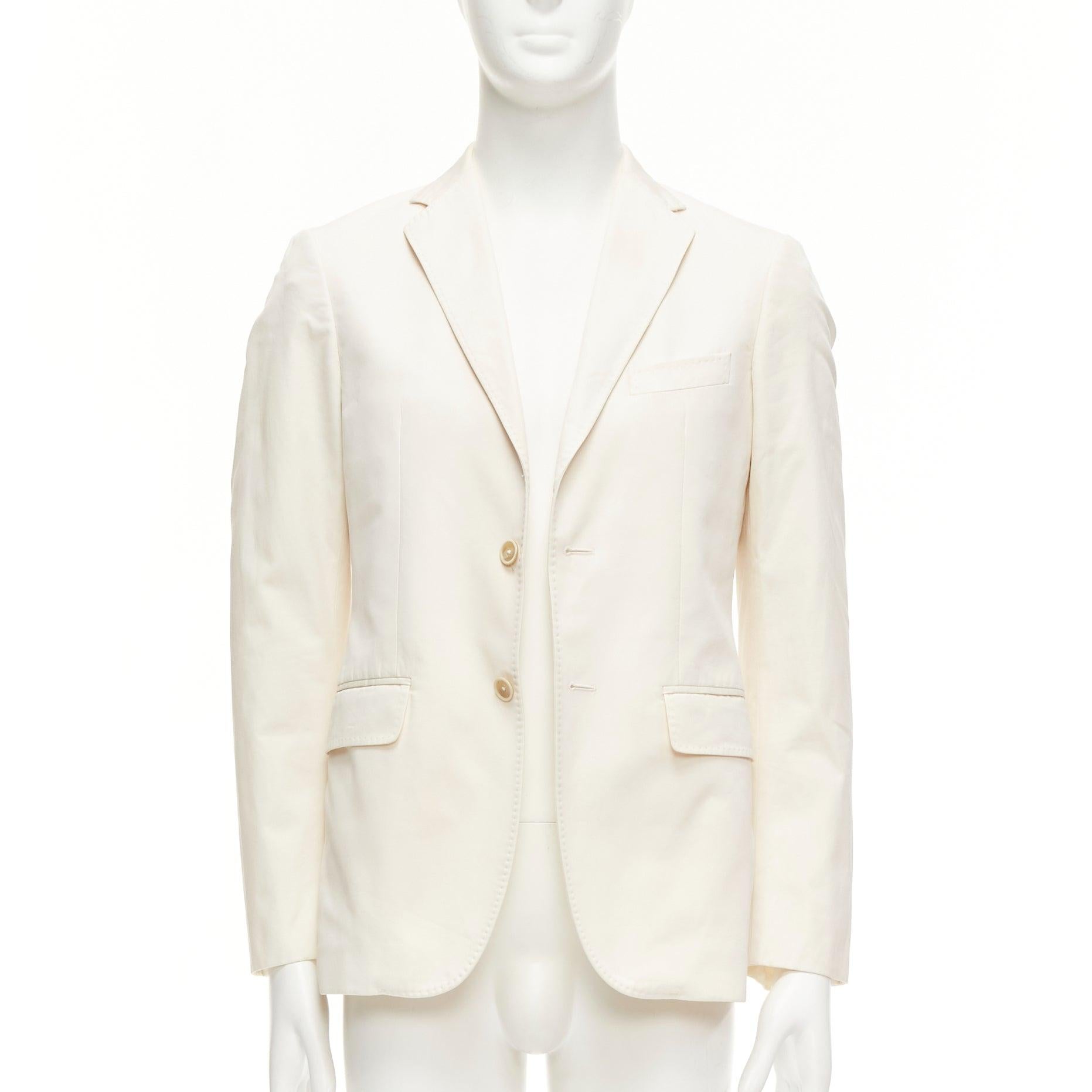 JIL SANDER cream cotton hand stitched lapel pocket single vent blazer IT46 S In Fair Condition For Sale In Hong Kong, NT