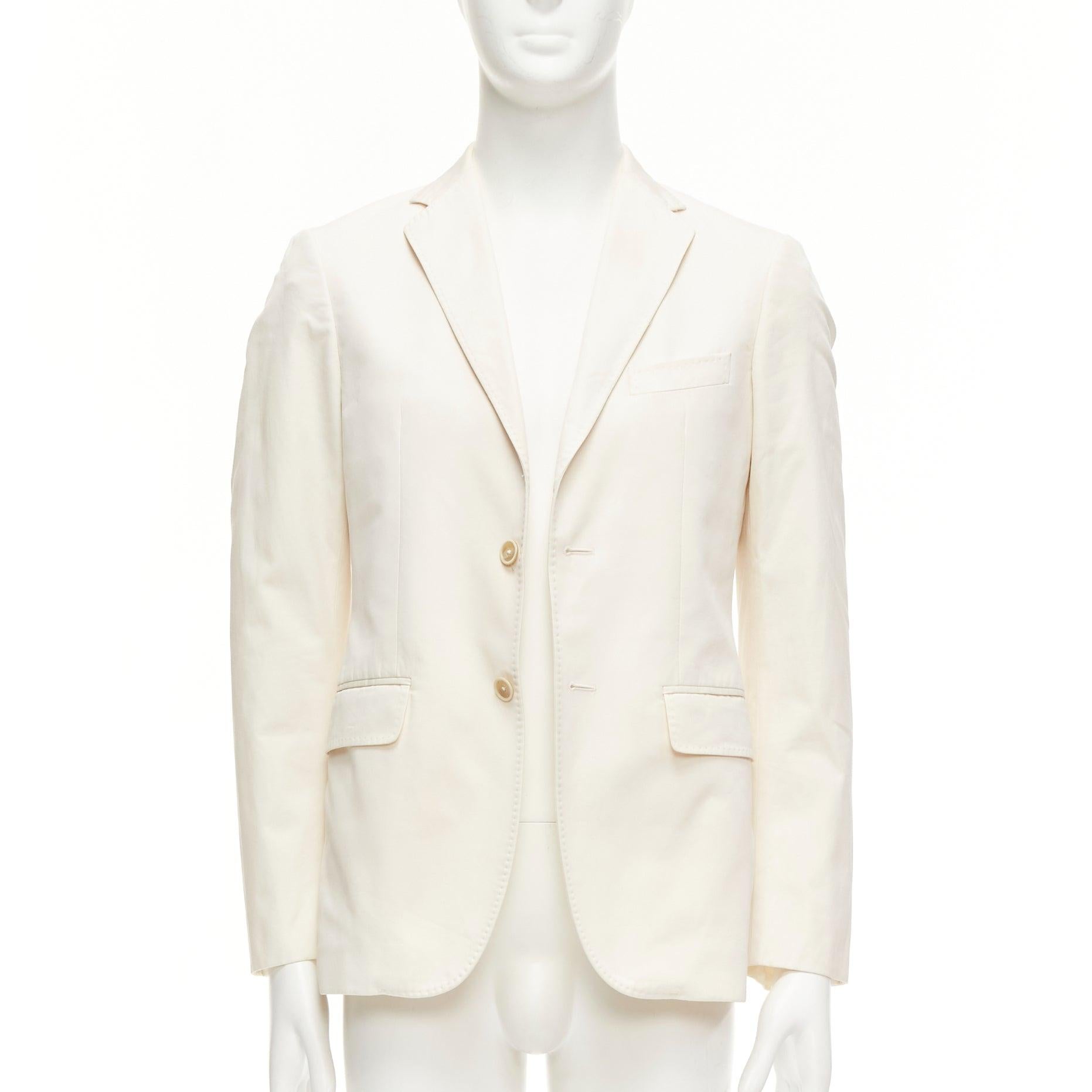 Beige JIL SANDER cream cotton hand stitched lapel pocket single vent blazer IT46 S For Sale