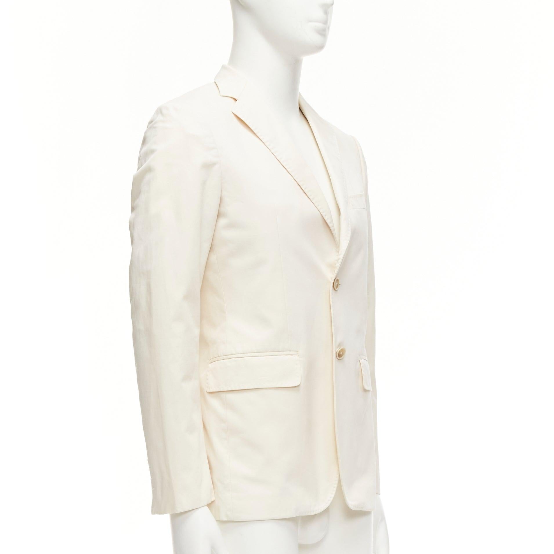 JIL SANDER cream cotton hand stitched lapel pocket single vent blazer IT46 S In Fair Condition For Sale In Hong Kong, NT