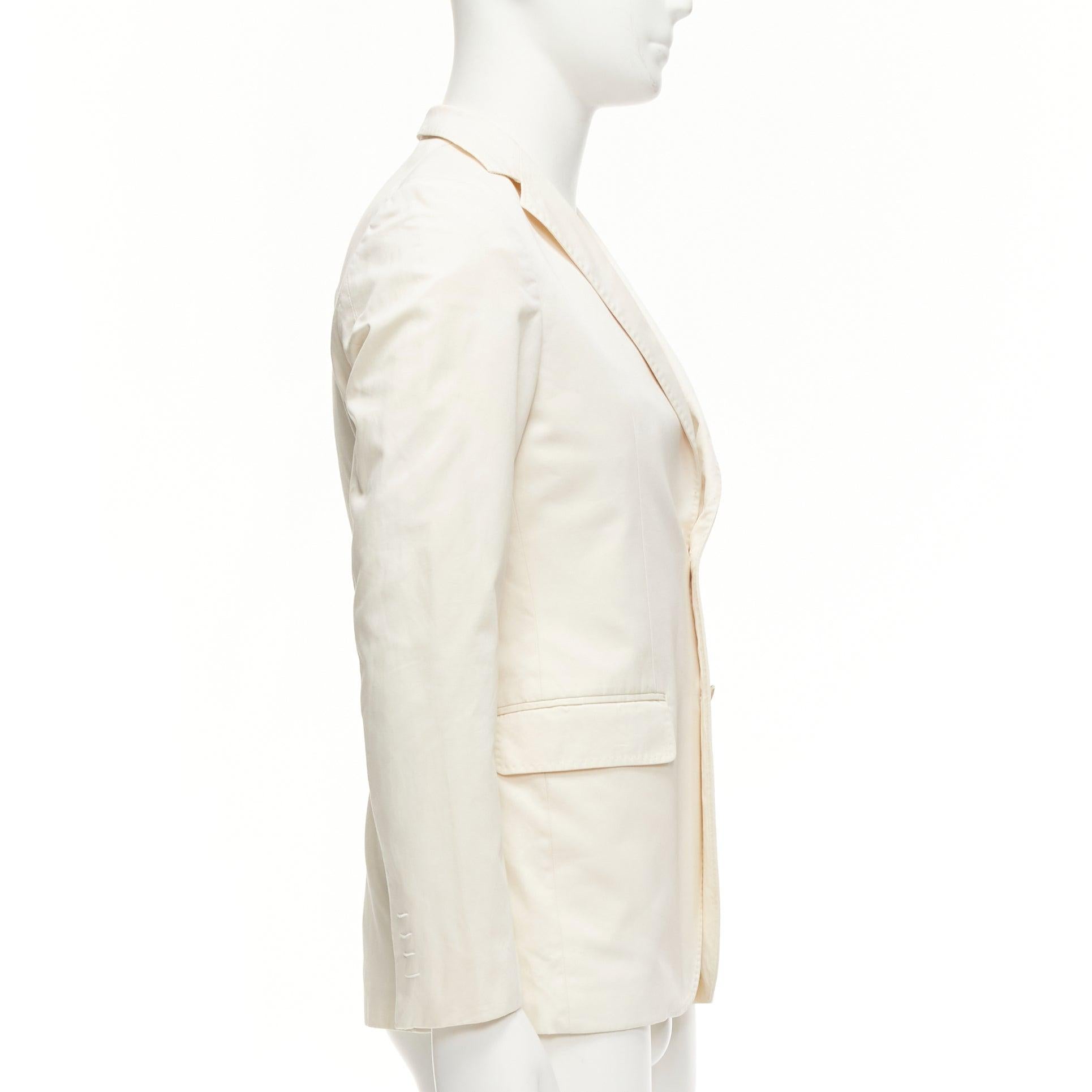 JIL SANDER cream cotton hand stitched lapel pocket single vent blazer IT46 S For Sale 1