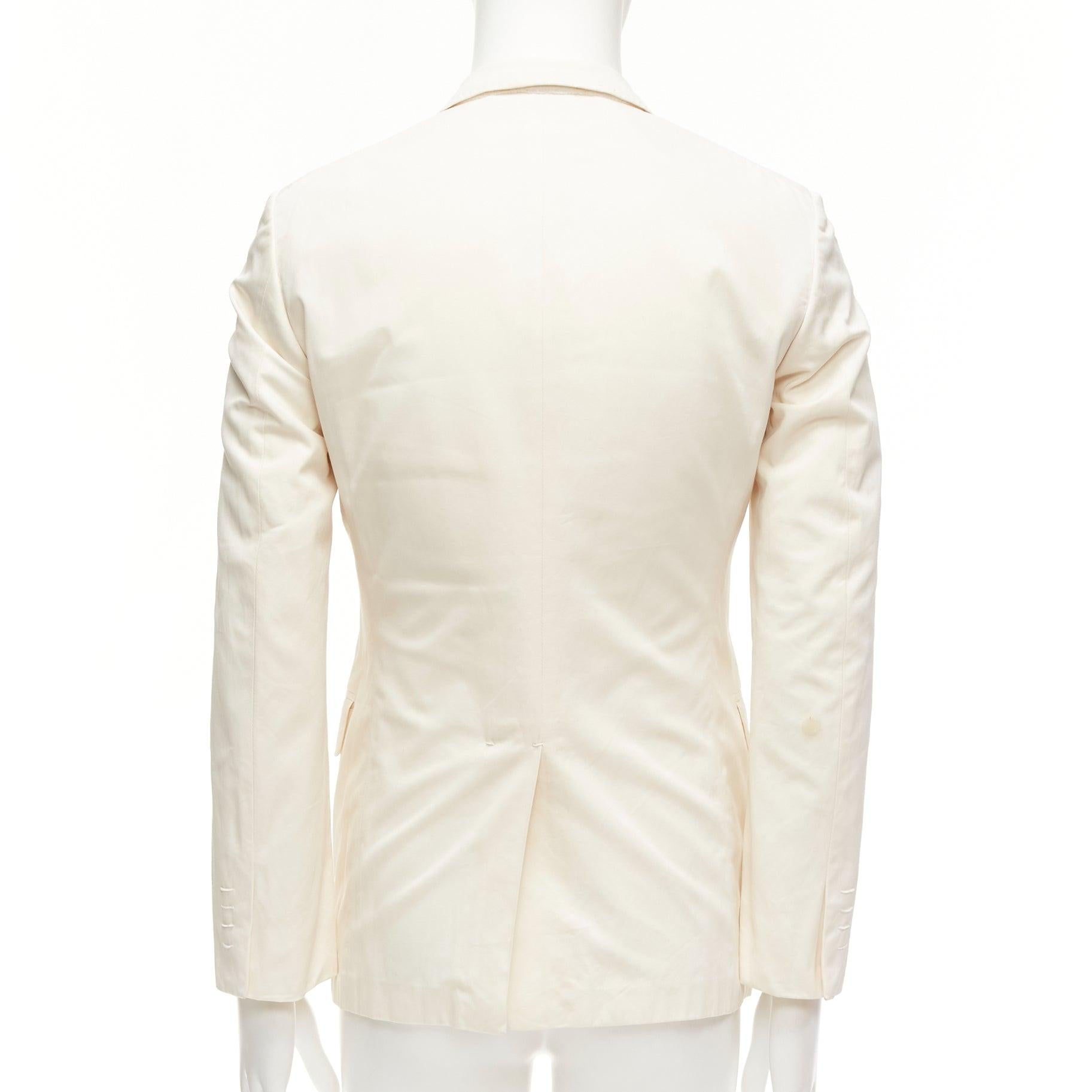 JIL SANDER cream cotton hand stitched lapel pocket single vent blazer IT46 S For Sale 2