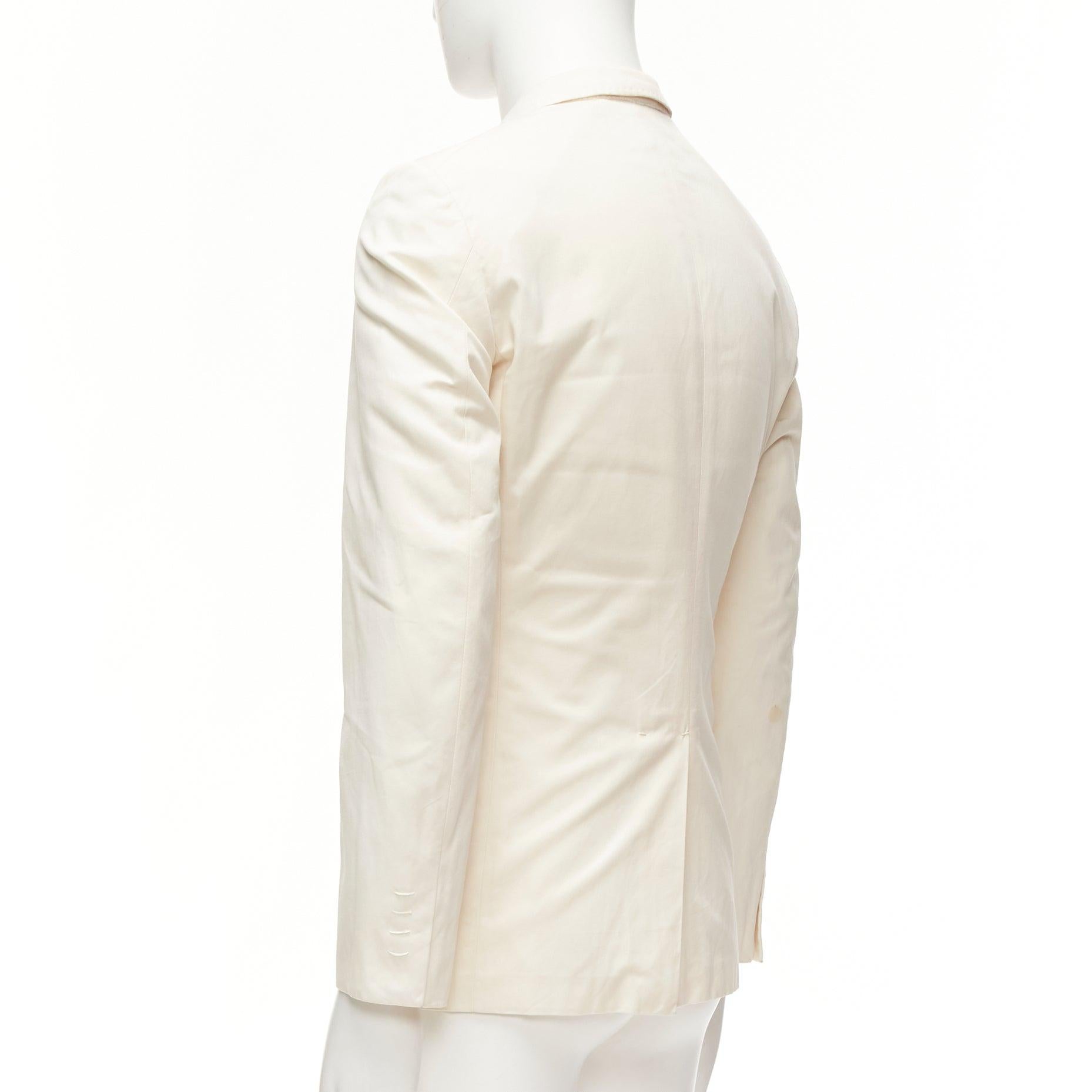 JIL SANDER cream cotton hand stitched lapel pocket single vent blazer IT46 S For Sale 2