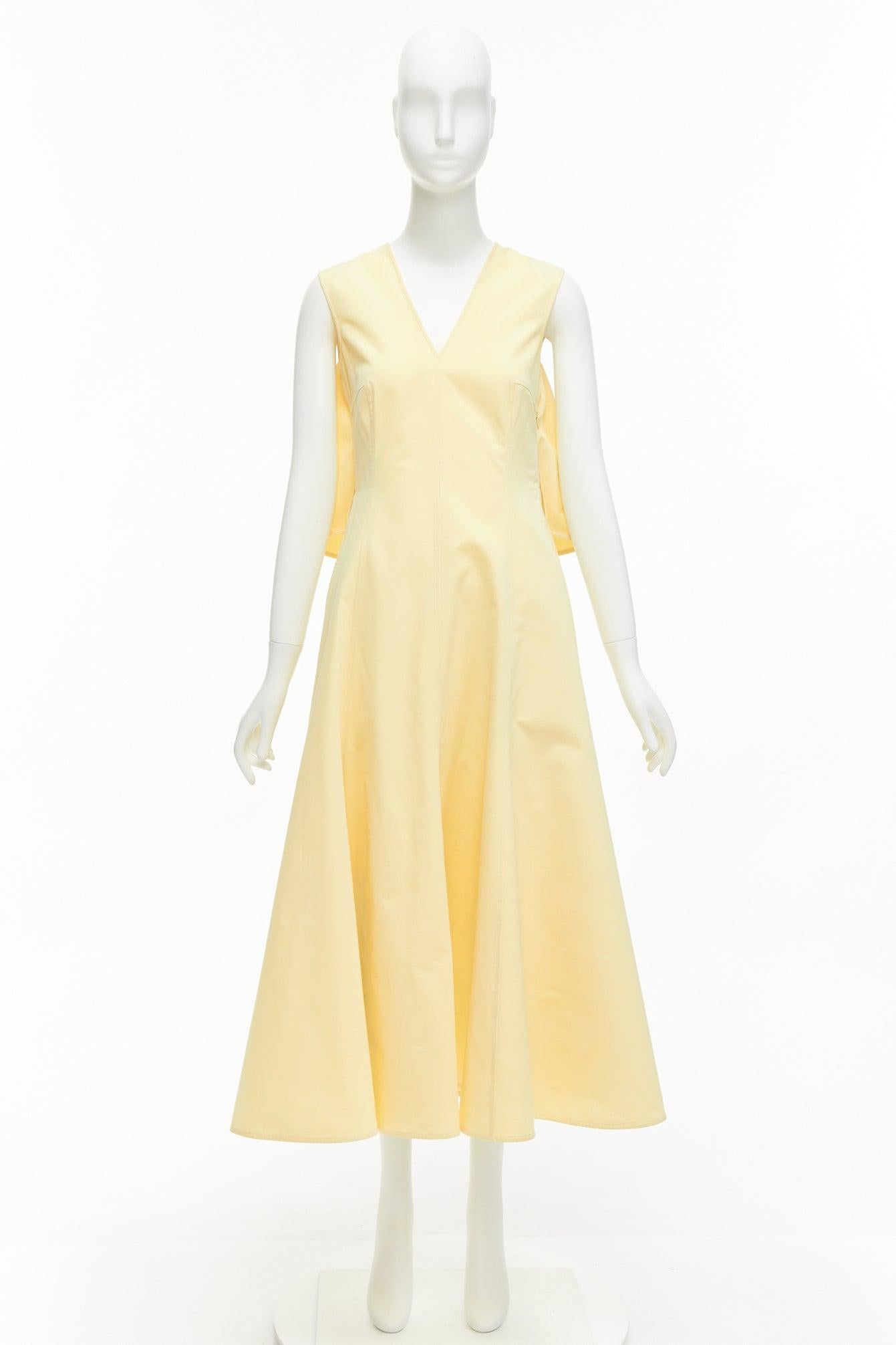 JIL SANDER cream cotton silk cape back cut out V-neck Aline midi dress FR32 XXS For Sale 5